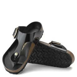 Birkenstock Women's Big Buckle Gizeh Natural Leather Patent In Black -Chic Shoe Specialty Store 1021467 3 1100x