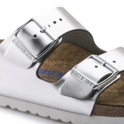 Birkenstock Women's Arizona Softbed Leather In Metallic Silver (Narrow Width) -Chic Shoe Specialty Store 1 0 1005961 detail 1 1100x