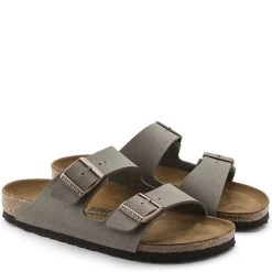 Birkenstock Arizona Birkibuc In Stone (Narrow Width) -Chic Shoe Specialty Store 1 5 151213 pair 1100x