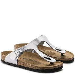Birkenstock Gizeh Birko-Flor In Silver -Chic Shoe Specialty Store b i birkenstock gizeh birk flor silver 43853 3 1100x